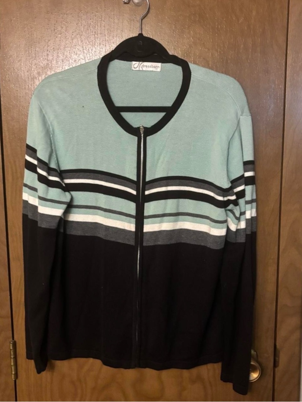 Dressbarn Y2K Black White and Teal Zipup Sweater